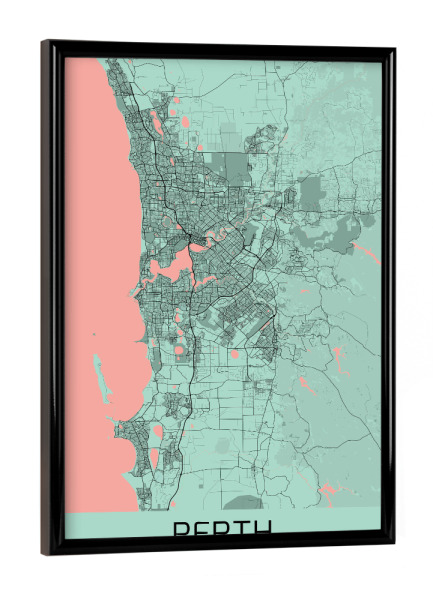 Poster mit schwarzem Rahmen "Stadt Map Perth" artboxONE - Städte / Weitere,Kartografie