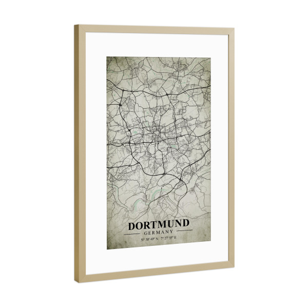Poster mit Rahmen Gold "Dortmund Vintage CityMap" artboxONE - Städte / Weitere,Kartografie