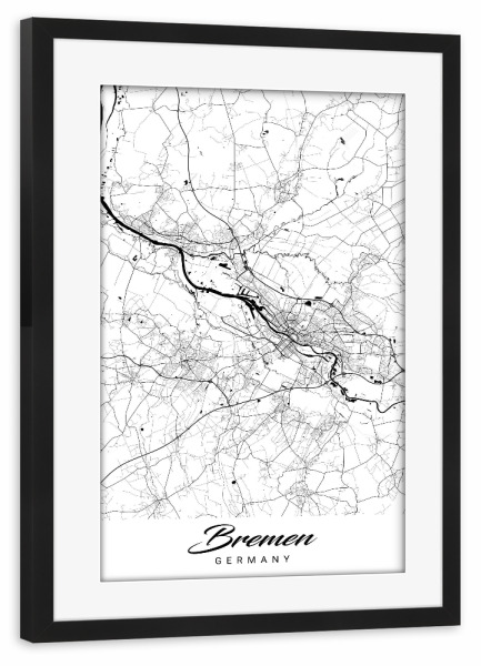 Poster mit Rahmen schwarz "Bremen City Map" artboxONE - Schwarzweiß,Städte / Weitere,Kartografie