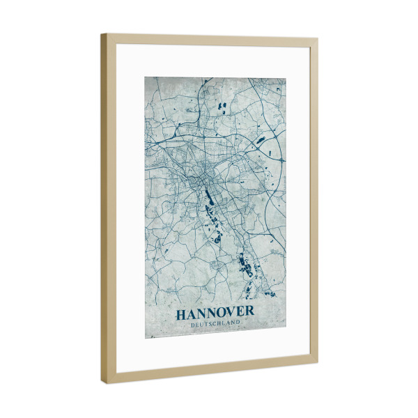 Poster mit Rahmen Gold "Hannover Vintage Stadt" artboxONE - Städte / Weitere,Kartografie