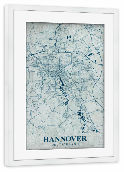 Poster mit Rahmen weiß "Hannover Vintage Stadt" artboxONE - Städte / Weitere,Kartografie