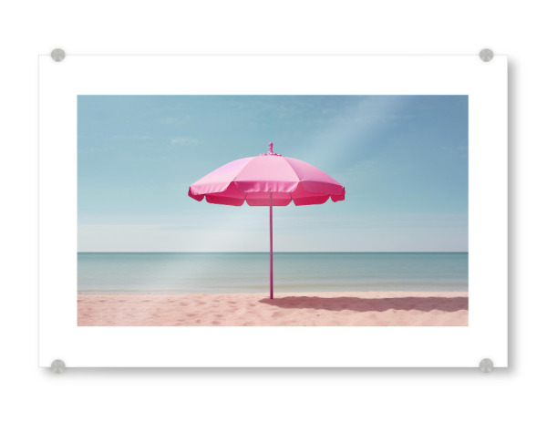 Acrylglasbild "Malou Studio-Pink Parasol" artboxONE - Natur,Reise,Für Mama - Strand,Sonnenschirm,Sommer,Barbie,Sand,Urlaub,Pink_(farbe)