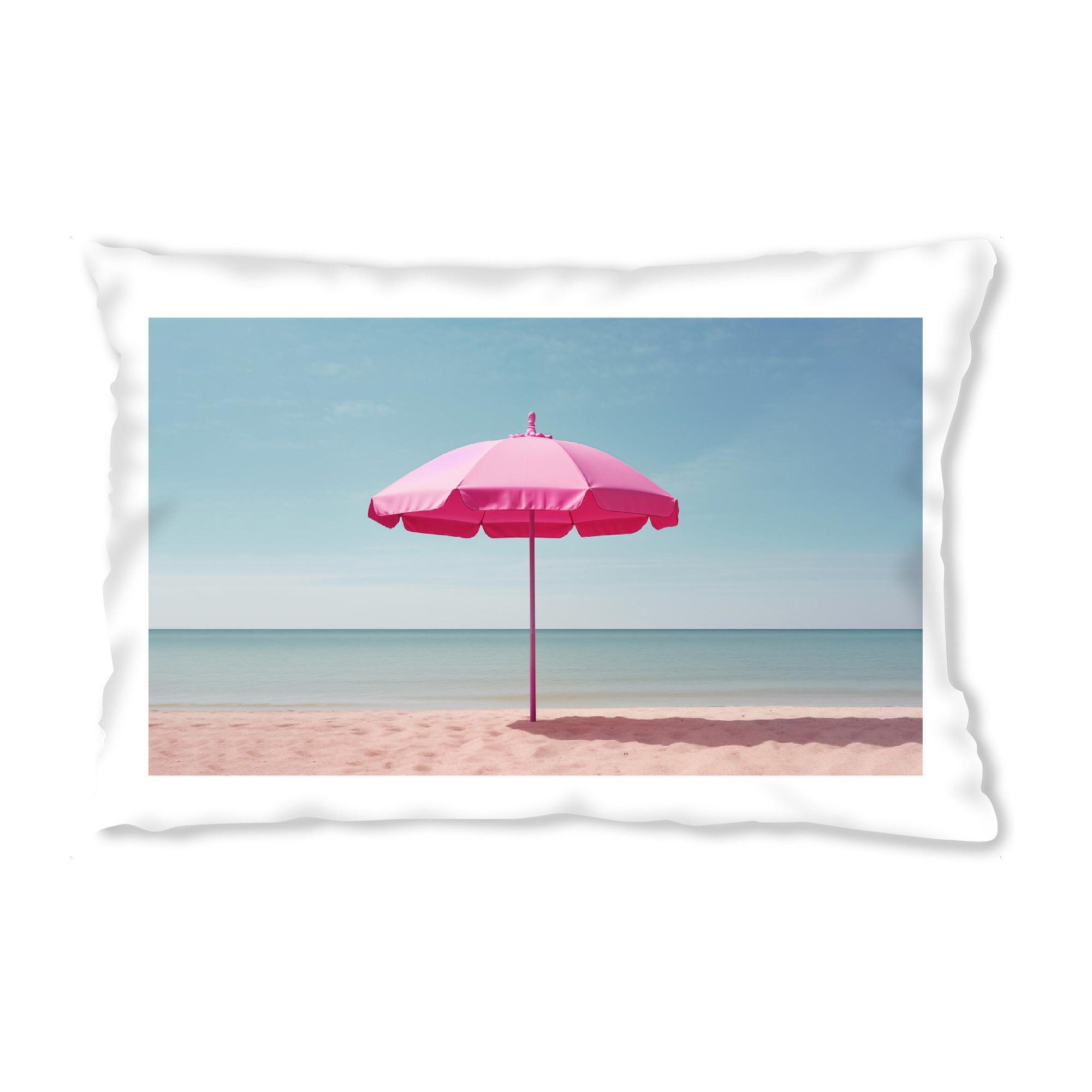 Design-Kissen "Malou Studio-Pink Parasol" artboxONE - Natur,Reise,Für Mama - Strand,Sonnenschirm,Sommer,Barbie,Sand,Urlaub,Pink_(farbe)