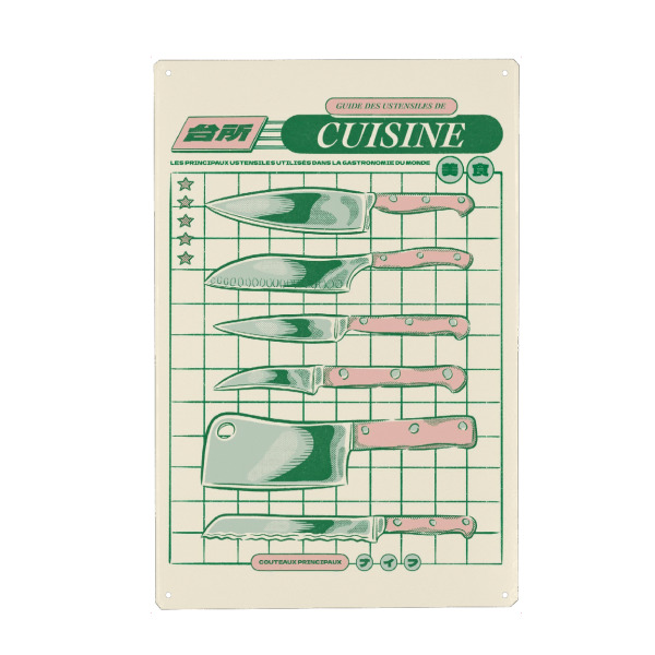 Metall Poster "Küchenführungsmesser" artboxONE - Essen & Trinken,Für Mama - Illustration,Essen,Vintage,Messer,Gastronomie,Retro - Blechschild