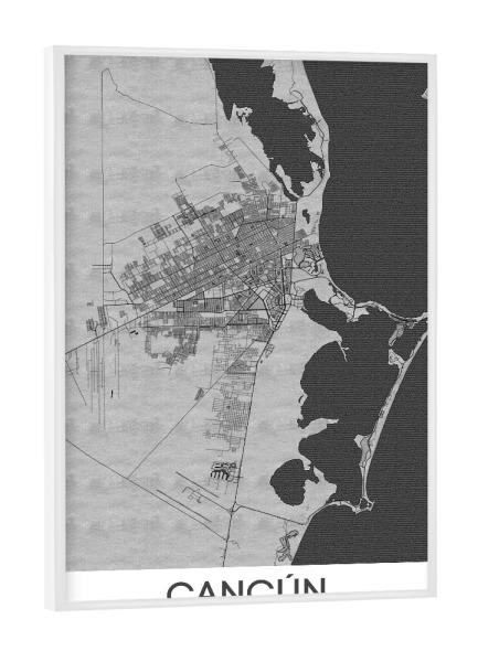 Poster mit weißem Rahmen "Cancun Bleistift Map" artboxONE - Schwarzweiß,Städte / Weitere,Kartografie