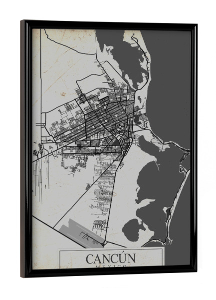 Poster mit schwarzem Rahmen "Retro City Cancun" artboxONE - Städte / Weitere,Kartografie