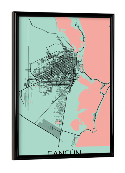 Poster mit schwarzem Rahmen "Stadt Cancun Map" artboxONE - Städte / Weitere,Kartografie