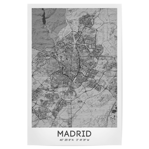 Poster "Madrid Bleistift Map" artboxONE - Schwarzweiß,Städte / Weitere,Kartografie