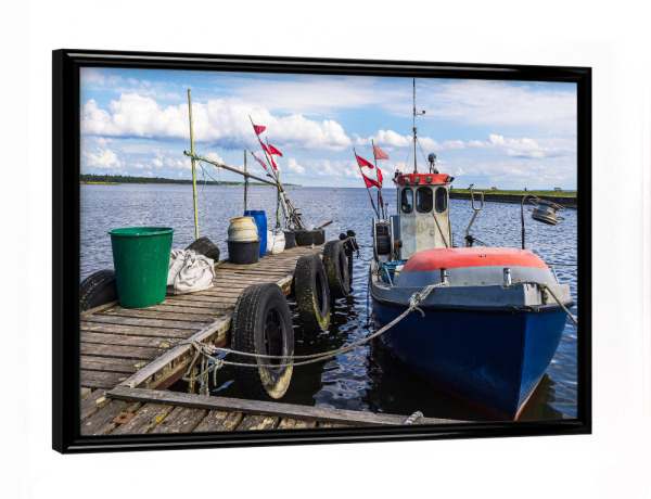 Poster mit schwarzem Rahmen "Fischerboot in Kamminke" artboxONE - Natur,Reise,Reise / Strand und Meer