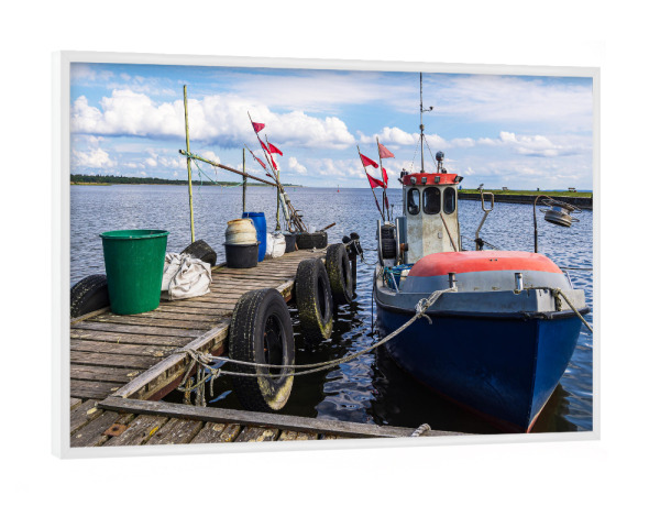 Poster mit weißem Rahmen "Fischerboot in Kamminke" artboxONE - Natur,Reise,Reise / Strand und Meer