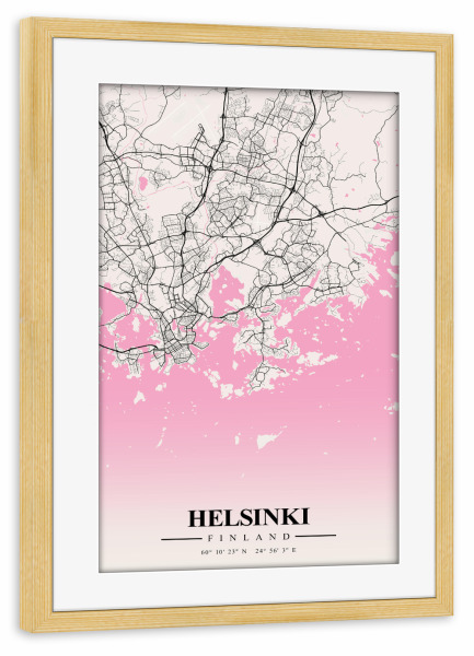 Poster mit Rahmen kiefer "City Helsinki" artboxONE - Städte / Weitere,Kartografie
