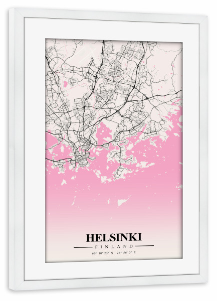 Poster mit Rahmen weiß "City Helsinki" artboxONE - Städte / Weitere,Kartografie