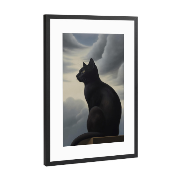 Poster mit Rahmen Schwarz (Metallic) "Mitternachts Katze" artboxONE - Natur,Tiere