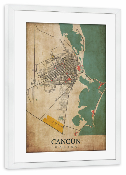 Poster mit Rahmen weiß "Retro Cancun City" artboxONE - Städte / Weitere,Kartografie