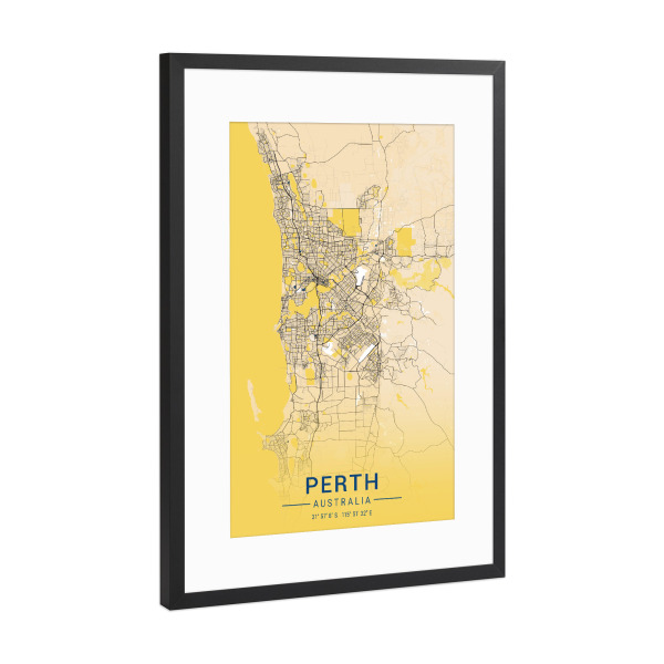 Poster mit Rahmen Schwarz (Metallic) "City von Perth" artboxONE - Städte / Weitere,Kartografie