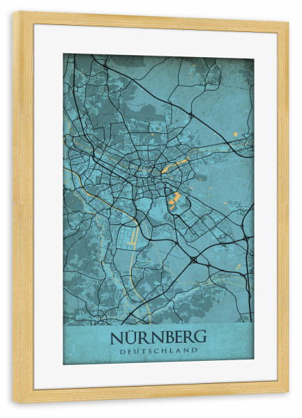 Poster mit Rahmen kiefer "Nürnberg Retro Map" artboxONE - Städte / Weitere,Kartografie