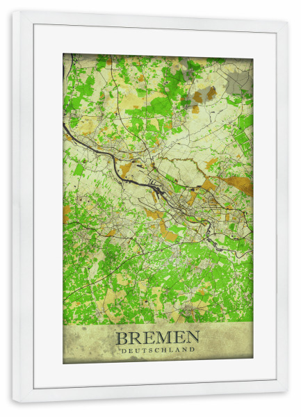 Poster mit Rahmen weiß "Bremen Vintage City Map" artboxONE - Städte / Weitere,Kartografie