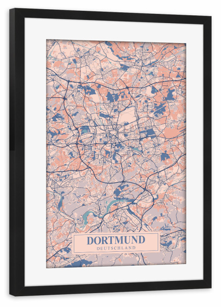 Poster mit Rahmen schwarz "Dortmund Stadt" artboxONE - Städte / Weitere,Kartografie