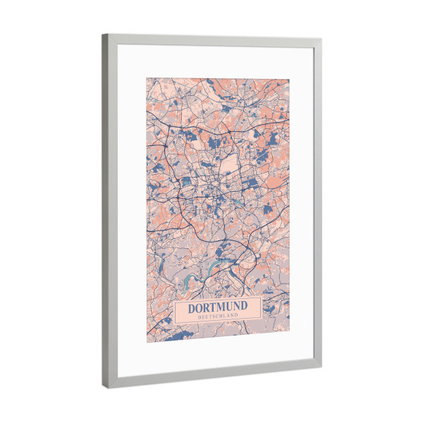 Poster mit Rahmen Silber "Dortmund Stadt" artboxONE - Städte / Weitere,Kartografie