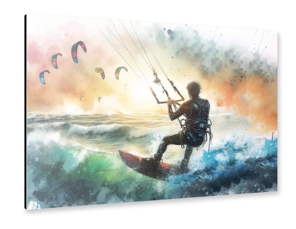 Alu-Dibond "Kitesurfen in Aquarell C" 30x20 cm artboxONE