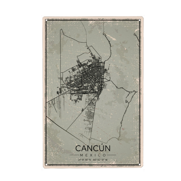 Metall Poster "Cancun Retro Map" artboxONE - Städte / Weitere,Kartografie
