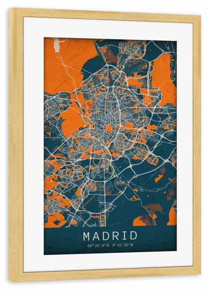 Poster mit Rahmen kiefer "Vintage City Madrid" artboxONE - Städte / Weitere,Kartografie