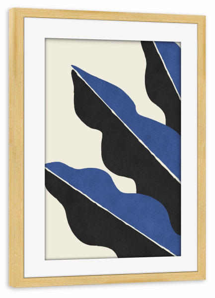 Poster mit Rahmen kiefer "Blatt Botanic Blue Navy" artboxONE - Natur,Floral,Abstrakt