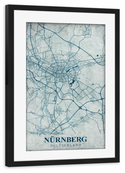 Poster mit Rahmen schwarz "Vintage Nürnberg" artboxONE - Städte / Weitere,Kartografie