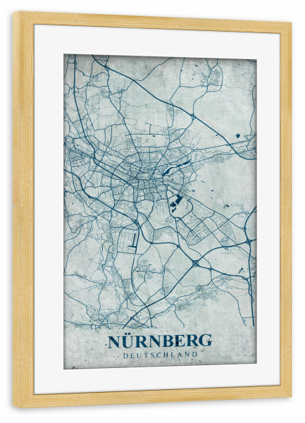 Poster mit Rahmen kiefer "Vintage Nürnberg" artboxONE - Städte / Weitere,Kartografie