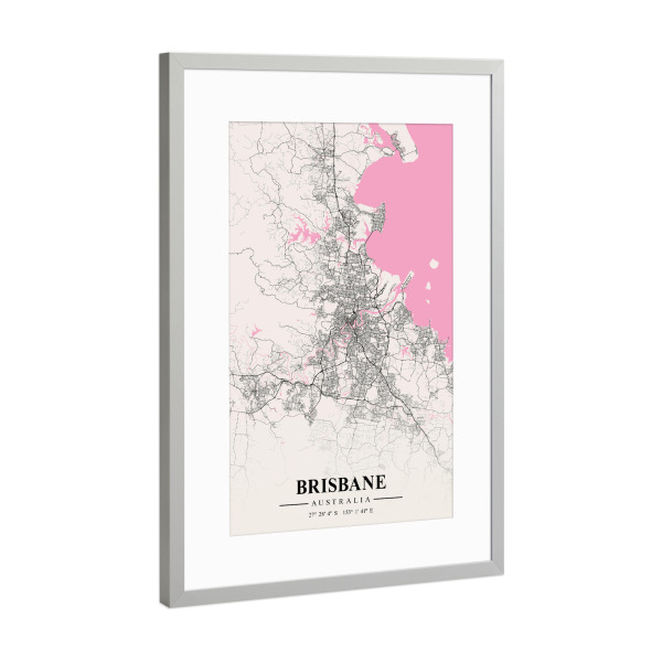 Poster mit Rahmen Silber "City Brisbane Australien" artboxONE - Städte / Weitere,Kartografie