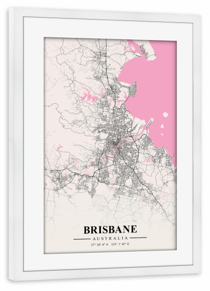 Poster mit Rahmen weiß "City Brisbane Australien" artboxONE - Städte / Weitere,Kartografie