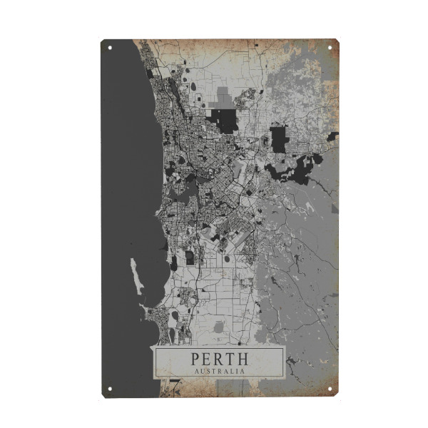 Holzbild "Retro City Perth" artboxONE - Schwarzweiß,Städte / Weitere,Kartografie