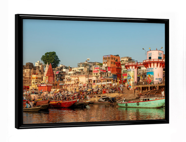 Poster mit schwarzem Rahmen "Tempel Ghats von Varanasi" artboxONE - Architektur,Reise / Asien