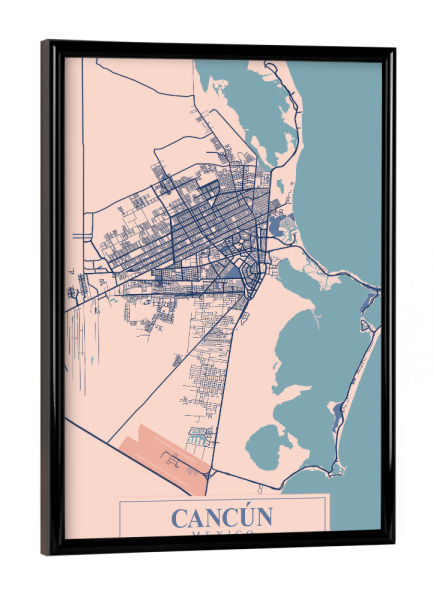 Poster mit schwarzem Rahmen "Cancun Stadt Map" artboxONE - Städte / Weitere,Kartografie