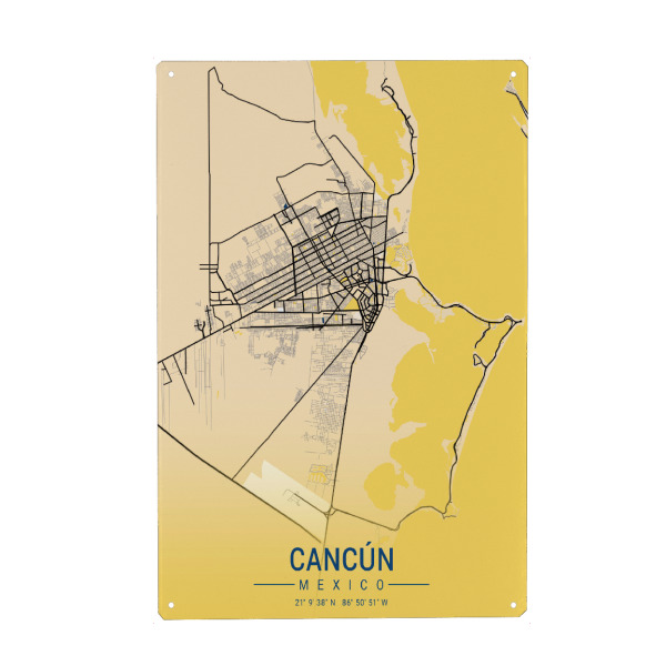 Metall Poster "Stadt Map Cancun" artboxONE - Städte / Weitere,Kartografie