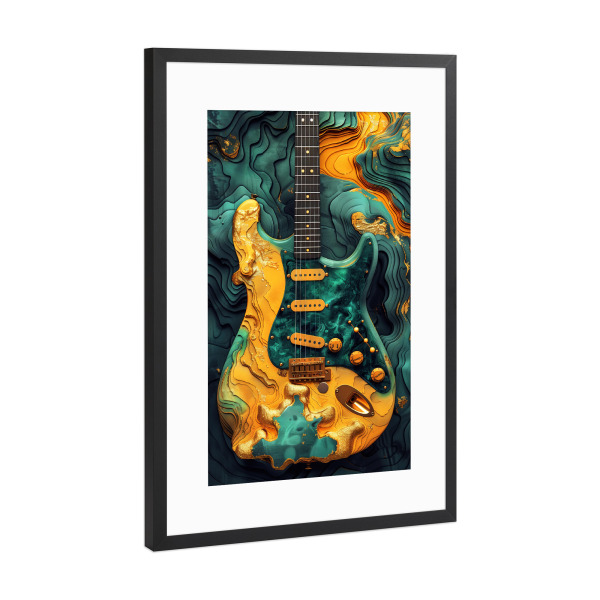Poster mit Rahmen Schwarz (Metallic) "Gitarrenmusikinstrumentenkunst F" artboxONE - Musik - Gitarre,Gitarren,Musik,Ton,Instrument,Musikinstrument
