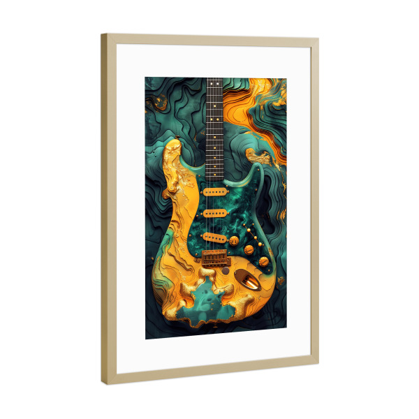 Poster mit Rahmen Gold "Gitarrenmusikinstrumentenkunst F" artboxONE - Musik - Gitarre,Gitarren,Musik,Ton,Instrument,Musikinstrument