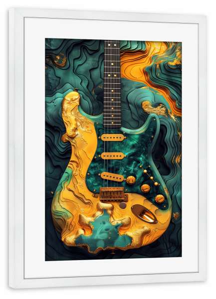 Poster mit Rahmen weiß "Gitarrenmusikinstrumentenkunst F" artboxONE - Musik - Gitarre,Gitarren,Musik,Ton,Instrument,Musikinstrument