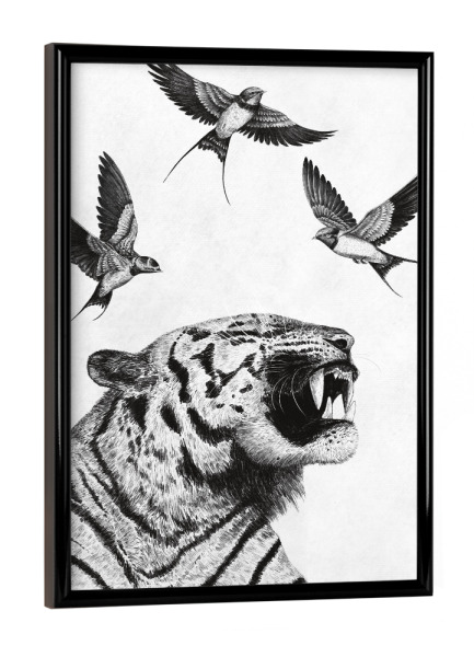 Poster mit schwarzem Rahmen "Flug des inneren Vogels" artboxONE - Natur,Für Kinder,Tiere,Schwarzweiß
