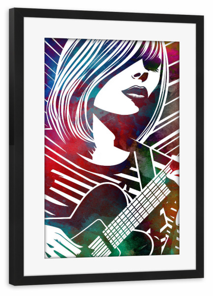 Poster mit Rahmen schwarz "Gitarrist Musikkunst B" artboxONE - Menschen,Musik - Gitarre,Gitarrist,Musik,Instrument,Jazz,Frau,Grafik