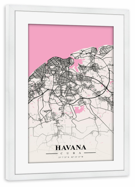 Poster mit Rahmen weiß "Map Havanna" artboxONE - Städte / Weitere,Kartografie