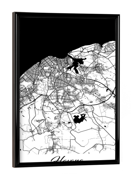 Poster mit schwarzem Rahmen "Havanna City Map" artboxONE - Schwarzweiß,Städte / Weitere,Kartografie
