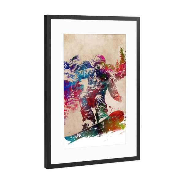 Poster mit Rahmen Schwarz (Metallic) "Snowboarder Sportart A" artboxONE - Sport,Sport / Motivation