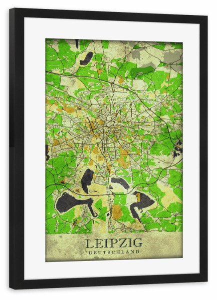 Poster mit Rahmen schwarz "Leipzig Vintage City Map" artboxONE - Städte / Weitere,Kartografie