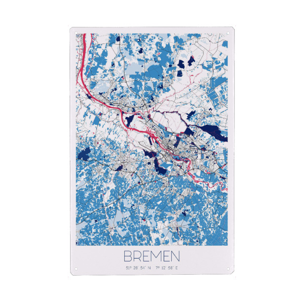 Metall Poster "City Map Bremen" artboxONE - Städte / Weitere,Kartografie