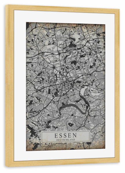 Poster mit Rahmen kiefer "Retro Essen Map" artboxONE - Schwarzweiß,Städte / Weitere,Kartografie