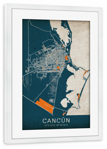 Poster mit Rahmen weiß "Cancun Vintage Map" artboxONE - Städte / Weitere,Kartografie