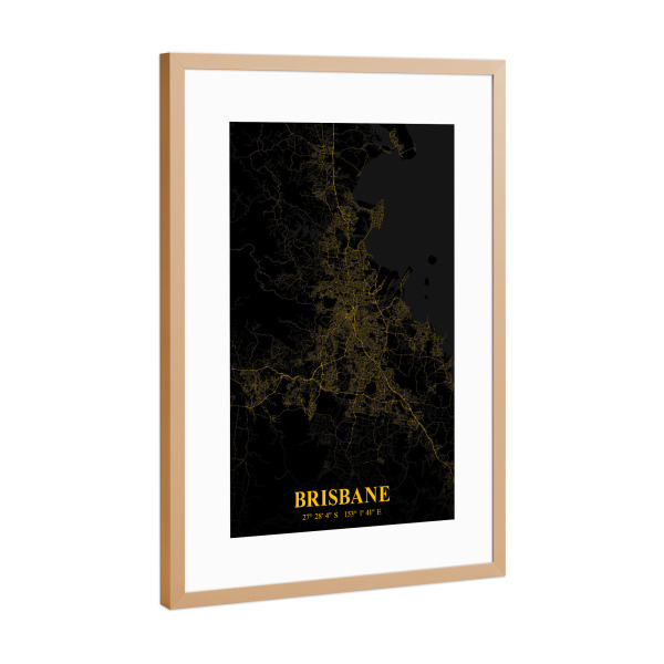 Poster mit Rahmen Kupfer "City Map von Brisbane" artboxONE - Städte / Weitere,Kartografie