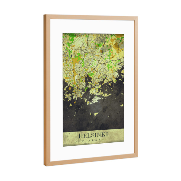 Poster mit Rahmen Kupfer "Helsinki Vintage City Map" artboxONE - Städte / Weitere,Kartografie