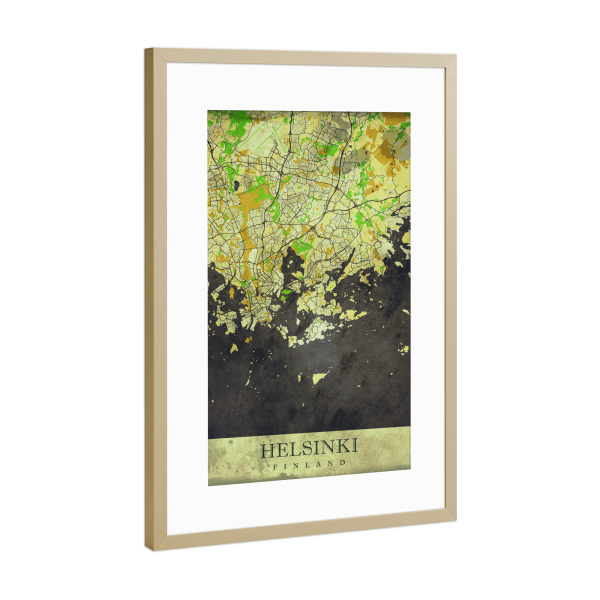 Poster mit Rahmen Gold "Helsinki Vintage City Map" artboxONE - Städte / Weitere,Kartografie